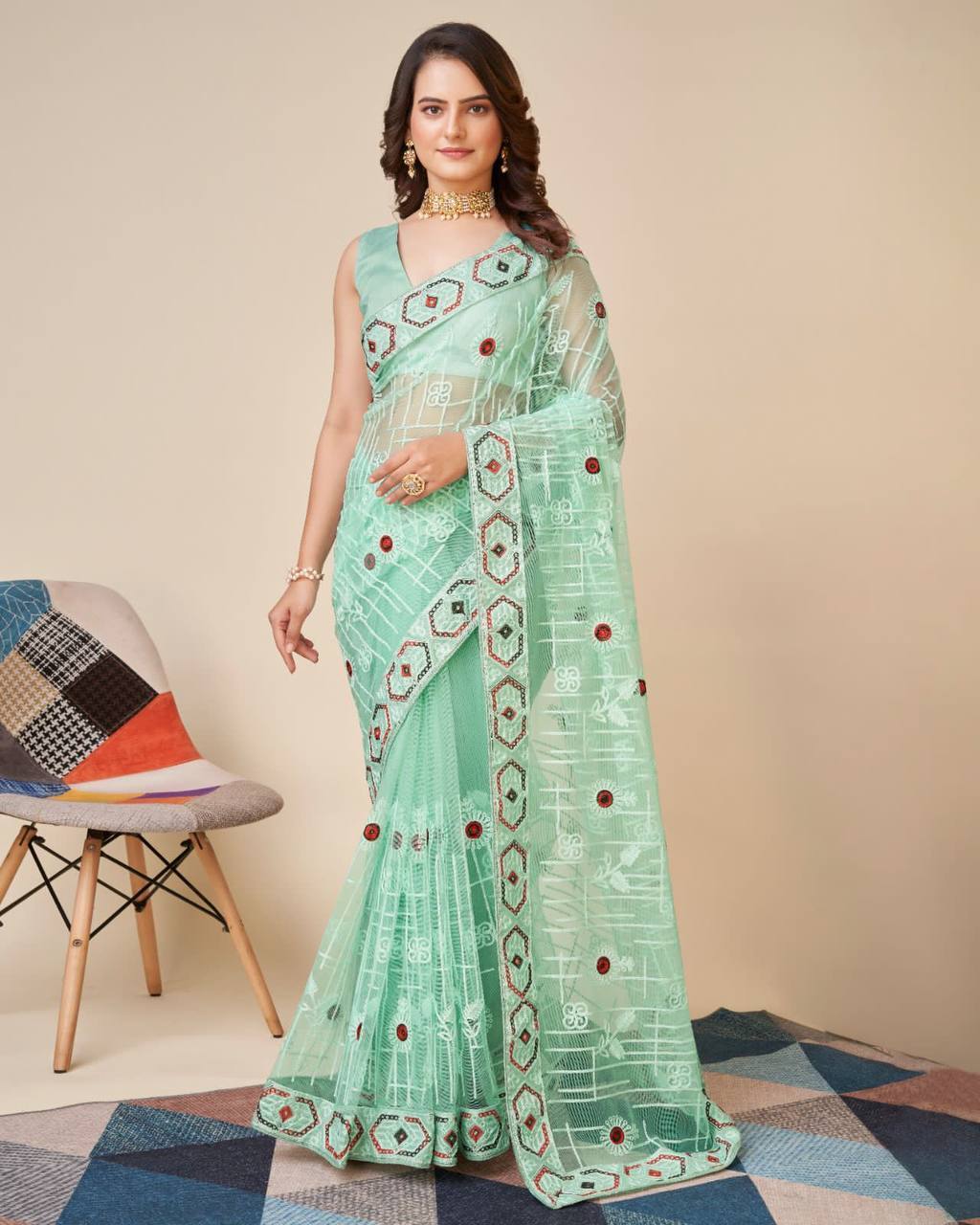 Soft NetSequence embroidery work saree with blouse piece indian party wear ladies women wear sari cheap low price wholesale