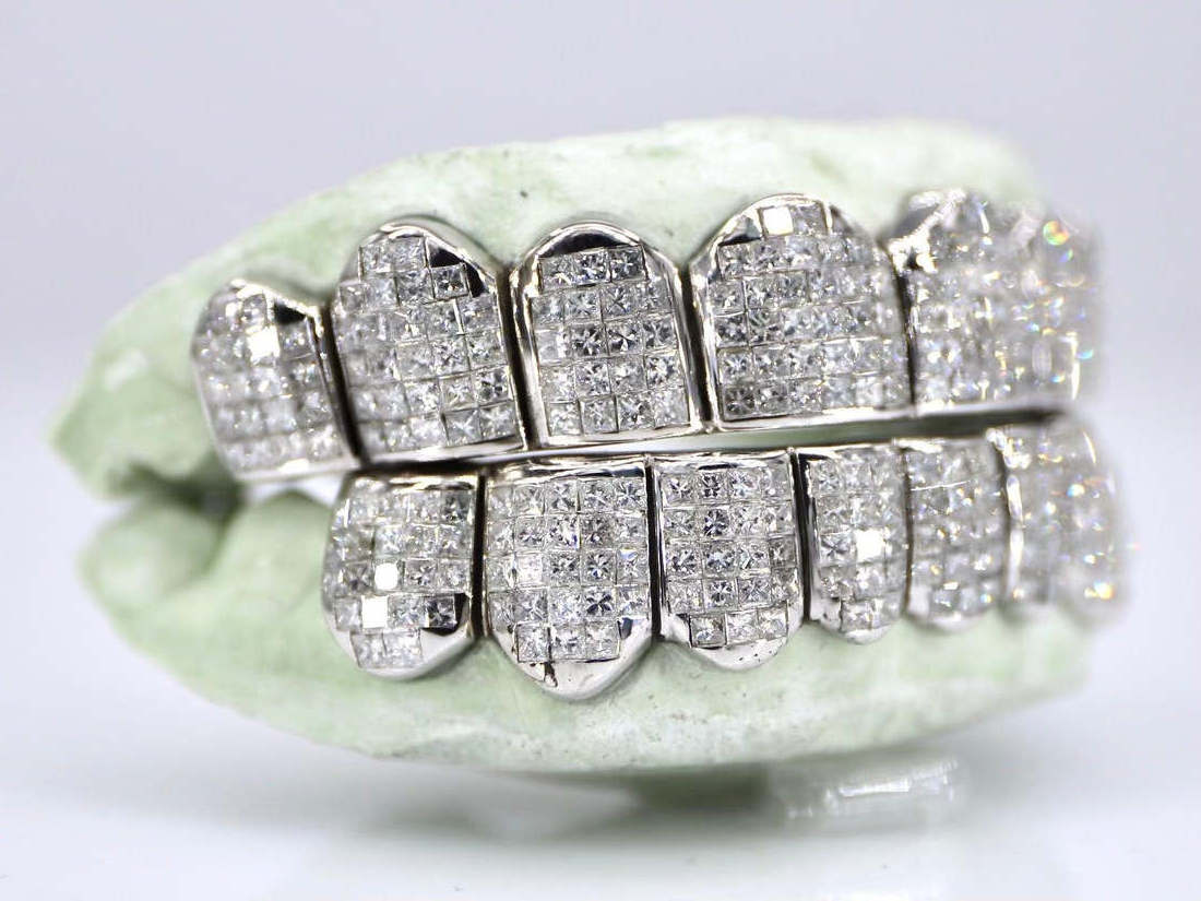 InvisibleSet Princess Cut Diamond Grillz - Natural Sll Quality iced out bussed  downs hip hop jewelry for rappers