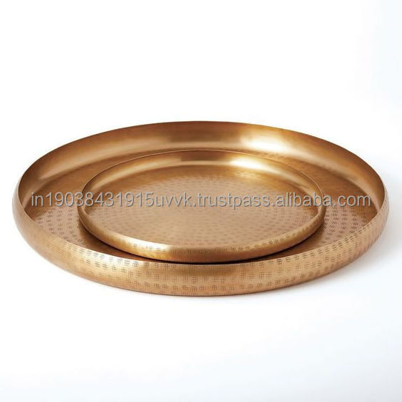 Small And Large Two Size Round Gold Trays Set At Competitive Price Very Nice Quality Handcrafted Metal Tray With Private Logo