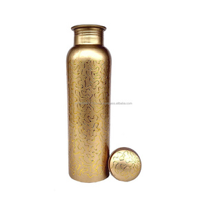 100% Pure Copper Water Bottle Brass Gold plated Metal health Beneficial Drinking water Bottle With LID Super Sell