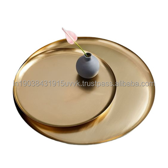 Small And Large Two Size Round Gold Trays Set At Competitive Price Very Nice Quality Handcrafted Metal Tray With Private Logo