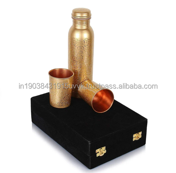 100% Pure Copper Water Bottle Brass Gold plated Metal health Beneficial Drinking water Bottle With LID Super Sell