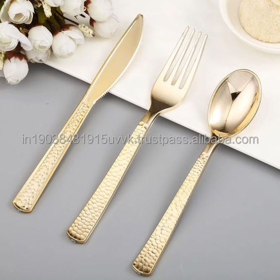 Stainless Steel Golden Cutlery Set Silverware With Glass Acrylic Handles Reusable Easy Washable Trending Cutlery Set on Sale