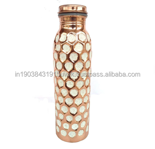 100% Pure Copper Water Bottle Brass Gold plated Metal health Beneficial Drinking water Bottle With LID Super Sell