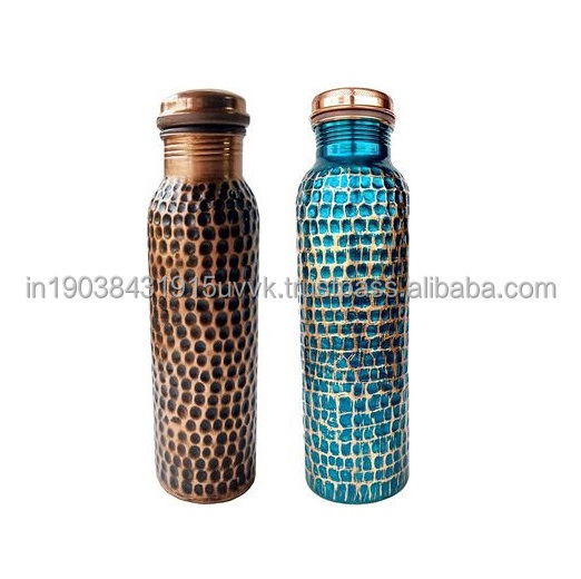 100% Pure Copper Water Bottle Brass Gold plated Metal health Beneficial Drinking water Bottle With LID Super Sell