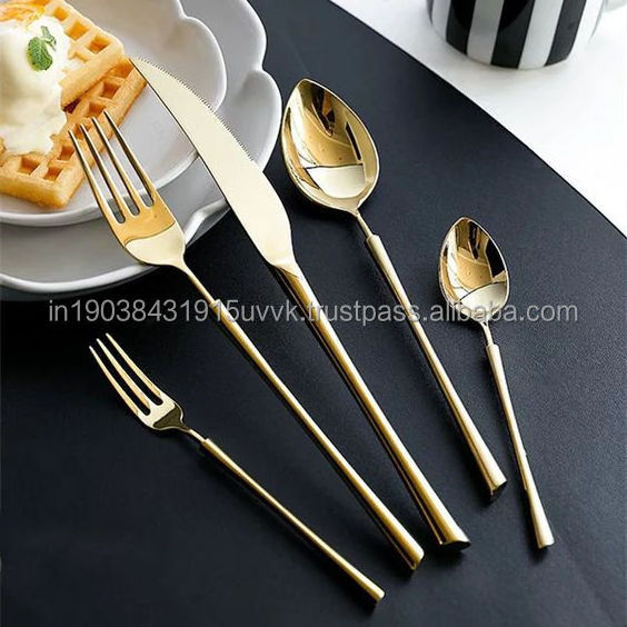 Great Selling Top Quality Cutlery Sets Gold And Blue Classical Flatware High Demanded For Italian Restaurants