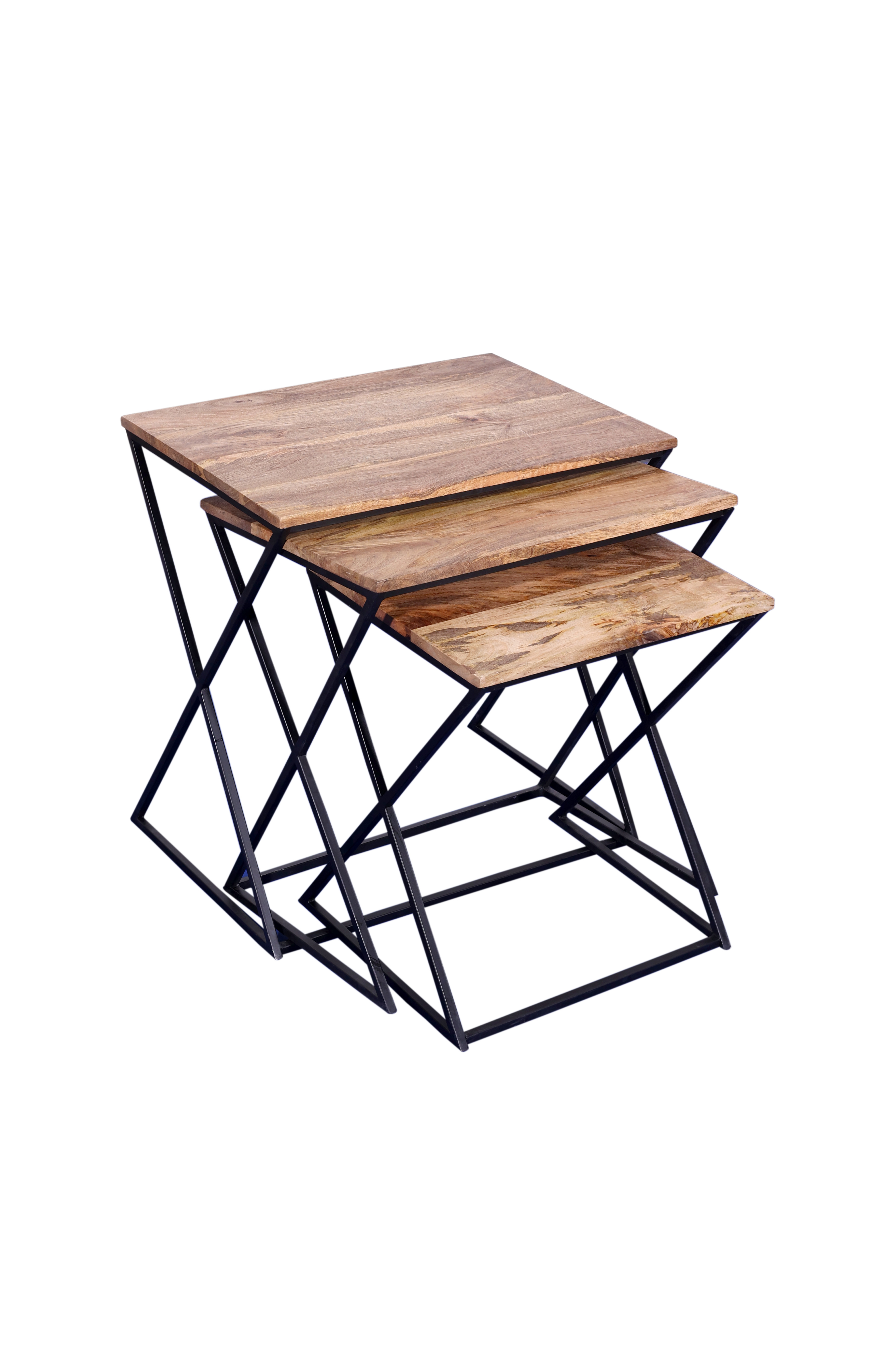 Set of three Iron stool with wooden seat