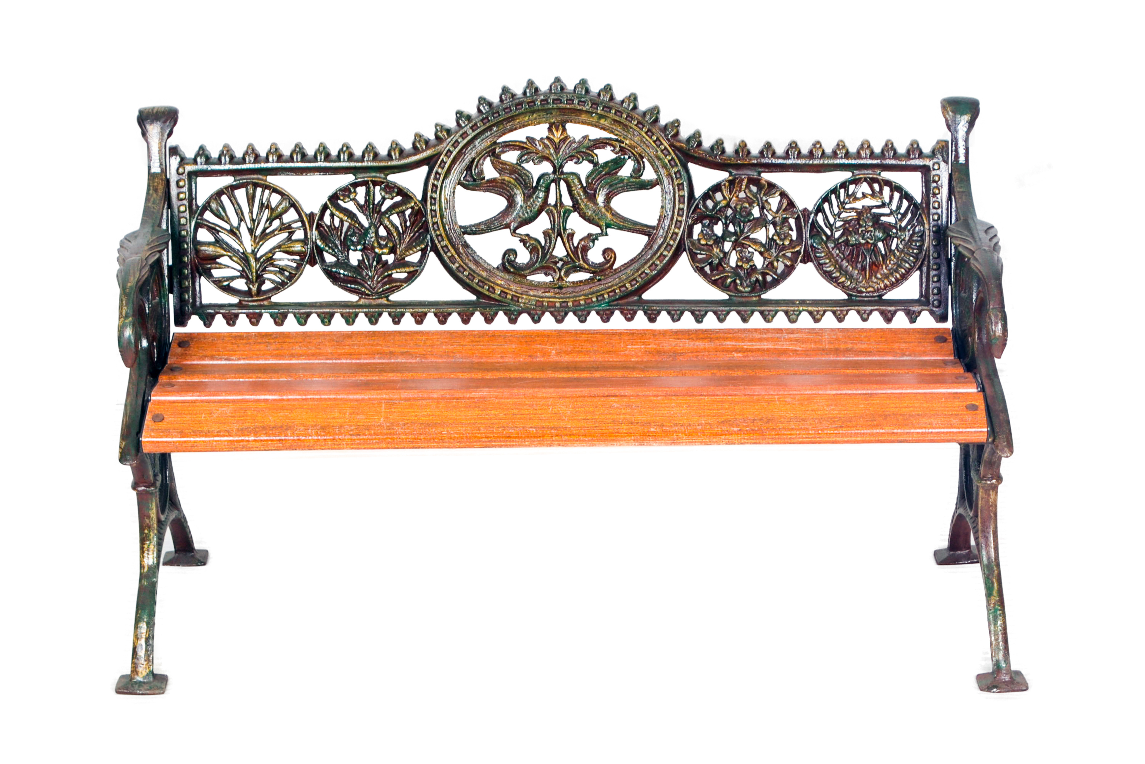 Steel Cast Iron Legs Park Bench 2 Seater 7 Slats Wooden Bench With Back Best Quality Material Low Price