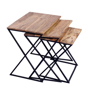 Set of three Iron stool with wooden seat