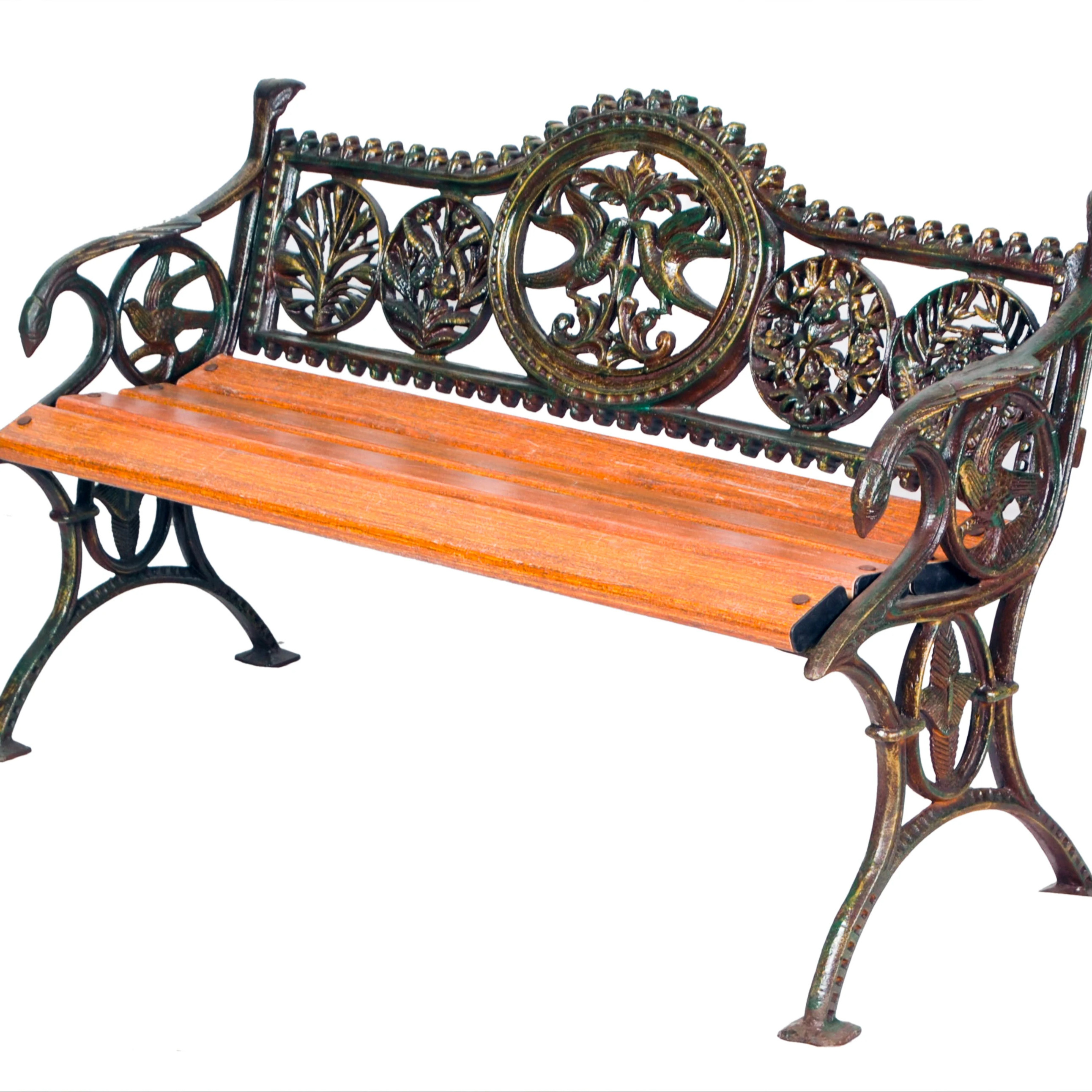 Steel Cast Iron Legs Park Bench 2 Seater 7 Slats Wooden Bench With Back Best Quality Material Low Price