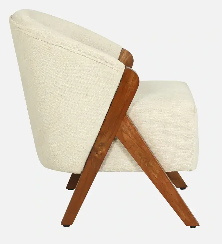 Modern Preston Boucle Fabric Lounge Chair in Cream Colour Fabric and Wood Lounge Chair For Living Chair