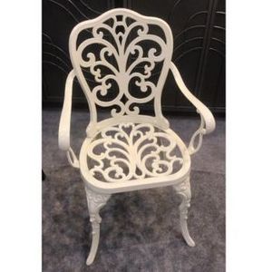 White Outdoor Garden Chair  Ornate Cast Iron Frame  Perfect for Gardens  Patios and Porches  Enhance Your Outdoor Living Space