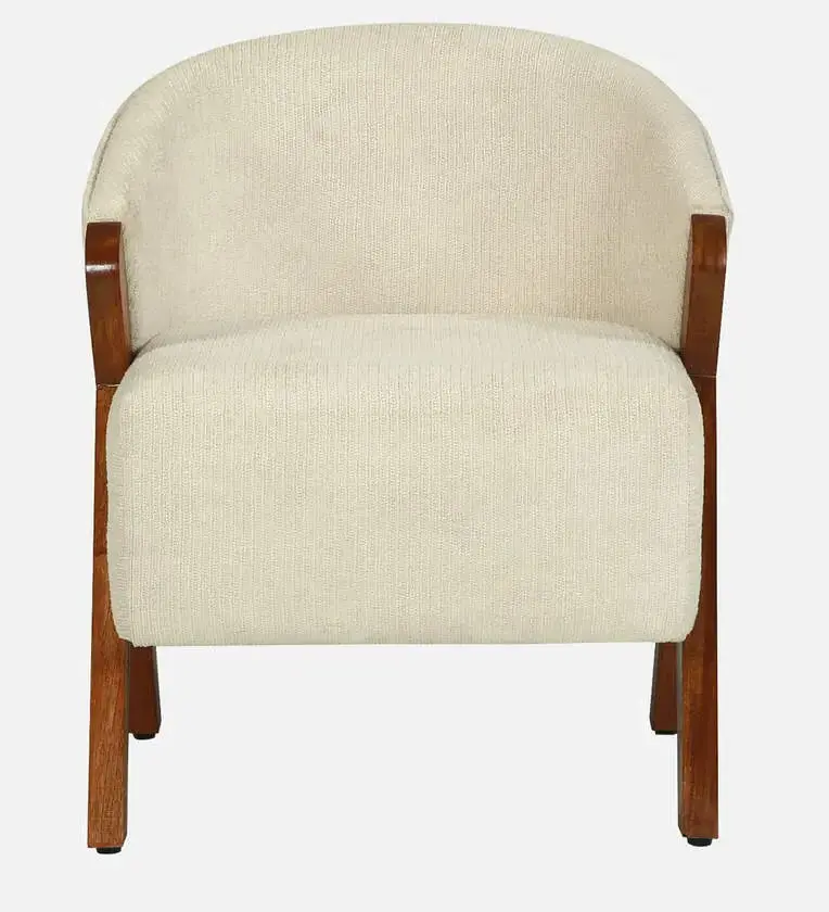 Modern Preston Boucle Fabric Lounge Chair in Cream Colour Fabric and Wood Lounge Chair For Living Chair