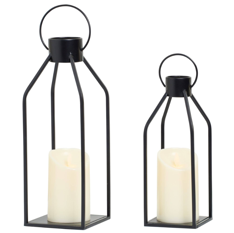 Decorative Hot Sale Black Portable Iron Garden Floor Lamp Lantern Set Of 2 Candle Lantern Ornaments