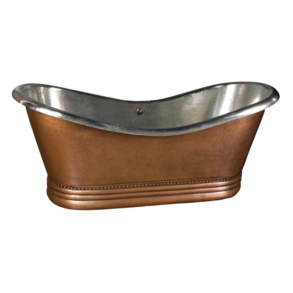 Handmade Copper Bath Tub Hammered Double Slipper Freestanding Adult Bath Tub Hotel Bathroom