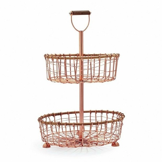 Metal Fruit Basket 2 Layer copper Fruit Basket Kitchen Counter can Place a Variety of Snack Bread Fruit Tray