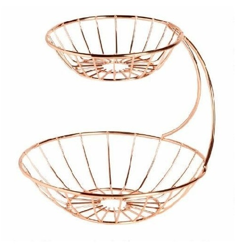 Metal Fruit Basket 2 Layer copper Fruit Basket Kitchen Counter can Place a Variety of Snack Bread Fruit Tray