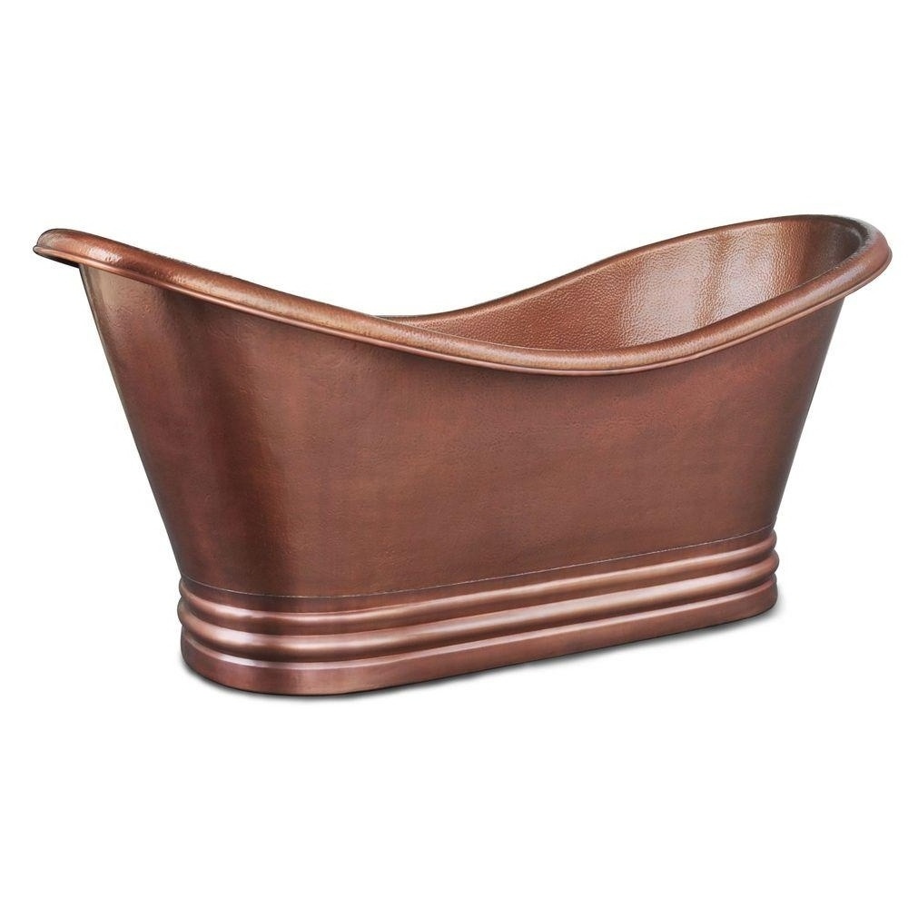 Handmade Copper Bath Tub Hammered Double Slipper Freestanding Adult Bath Tub Hotel Bathroom