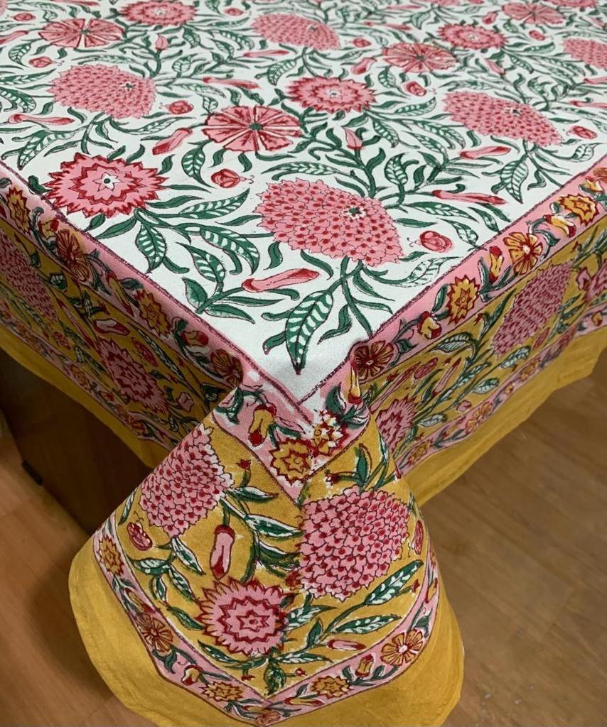 Indian Handmade Floral Tablecloth Block Print Pattern Home Decor Table Cover Set Mat Napkins Set Indian Table Cloth Runner Set