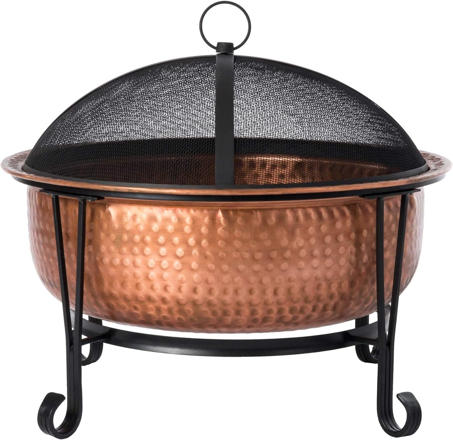 Metal Fire Pit Copper with Steel Stand Wood Burning Lightweight Portable Outdoor Firepit Included Mesh Spark