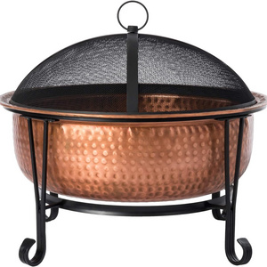 Metal Fire Pit Copper with Steel Stand Wood Burning Lightweight Portable Outdoor Firepit Included Mesh Spark