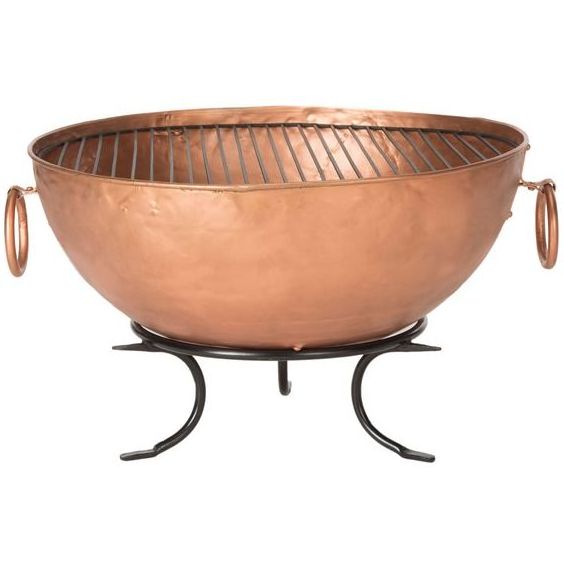 Antique Copper Round Firepit for Outside Bonfires & Grilling  Backyard Patio Wood Burning Fire Pits