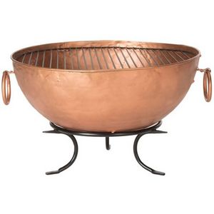 Antique Copper Round Firepit for Outside Bonfires & Grilling  Backyard Patio Wood Burning Fire Pits