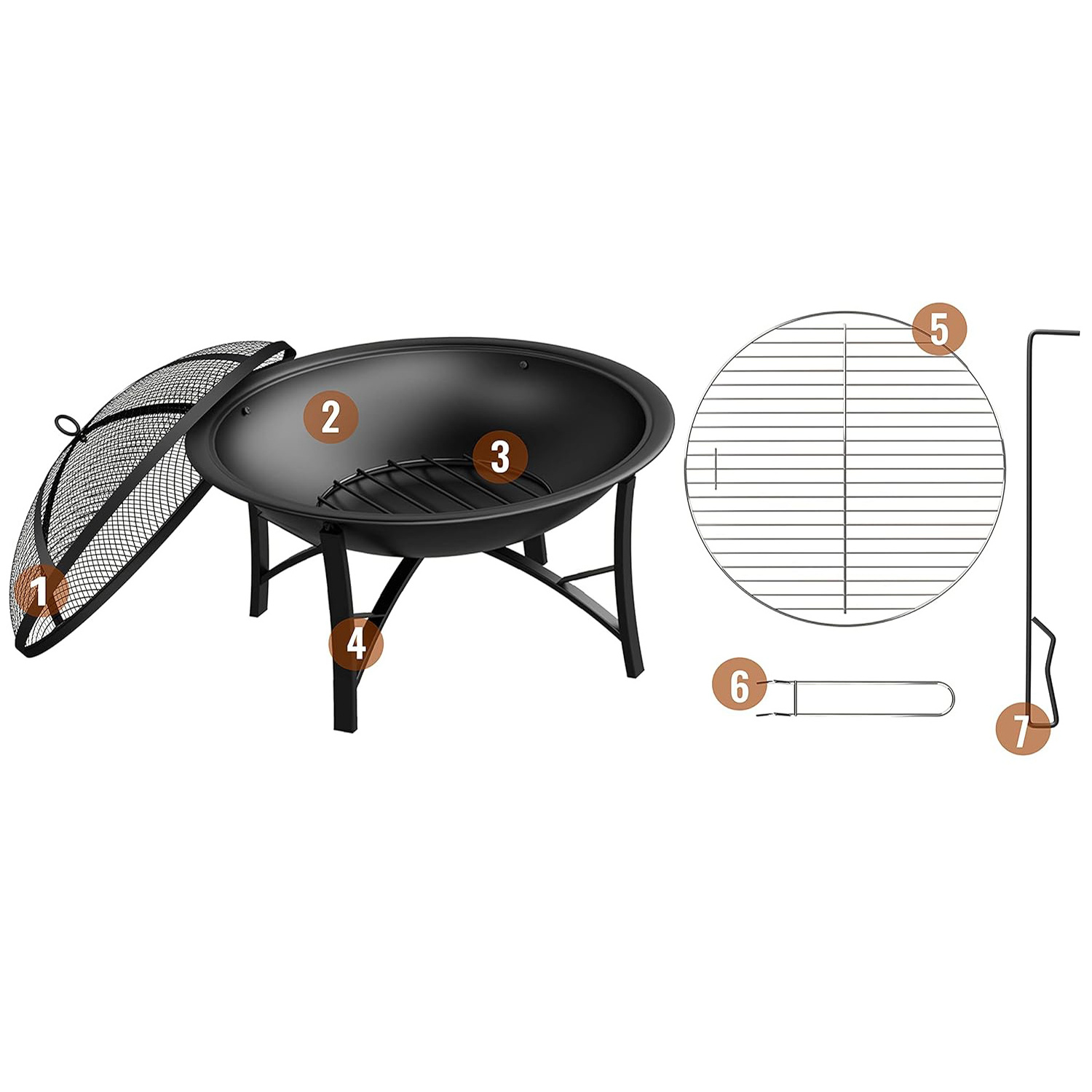 Fire Pit for Outside Large Outdoor Wood Burning Fire Pits Firepit with Steel BBQ Grill Spark Screen & Poker for Garden