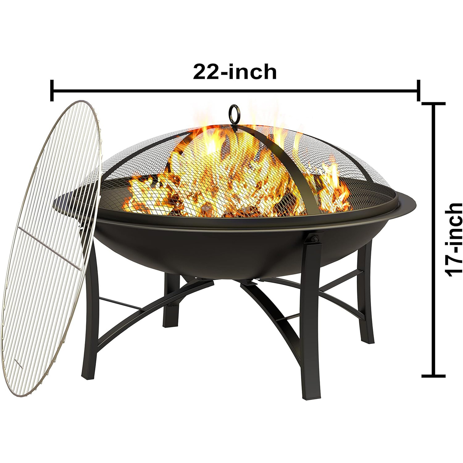 Fire Pit for Outside Large Outdoor Wood Burning Fire Pits Firepit with Steel BBQ Grill Spark Screen & Poker for Garden