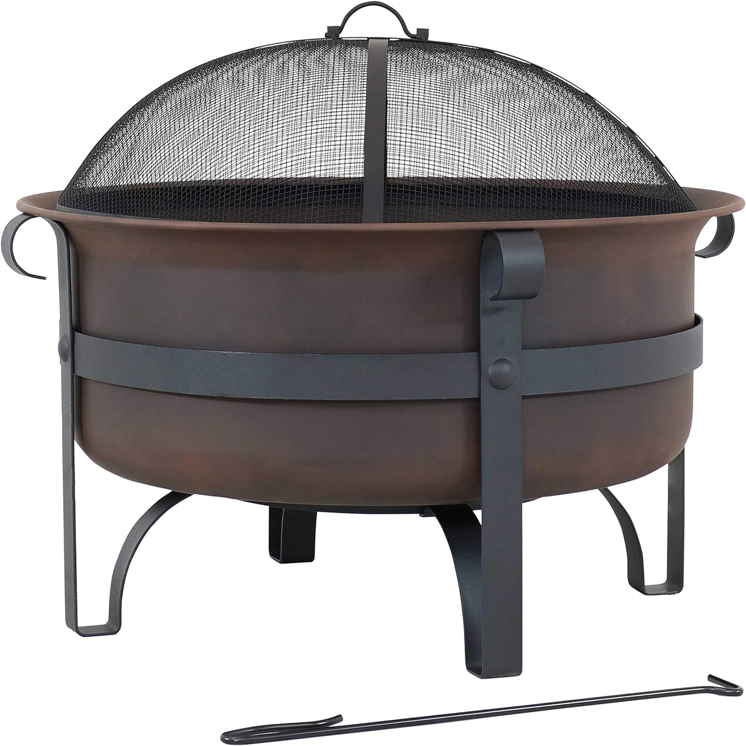 Farmhouse Metal Firepit Backyard Fireplace Camping Bonfire Included Screen Lift Tool & Cooking Grate