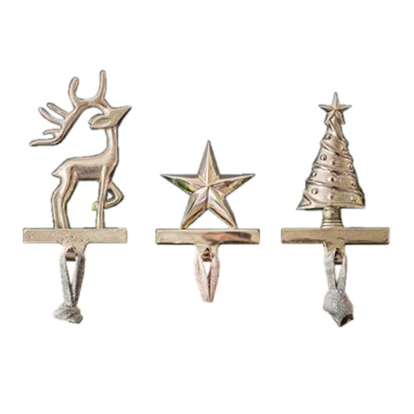 Christmas Stocking Holders Reindeer Snowflake Snowman Pine Tree  Standing Stocking Hook  for Fireplace Counter Window Decoration