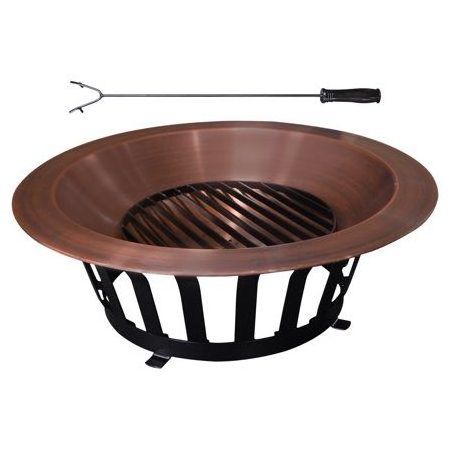 Antique Copper Round Firepit for Outside Bonfires & Grilling  Backyard Patio Wood Burning Fire Pits