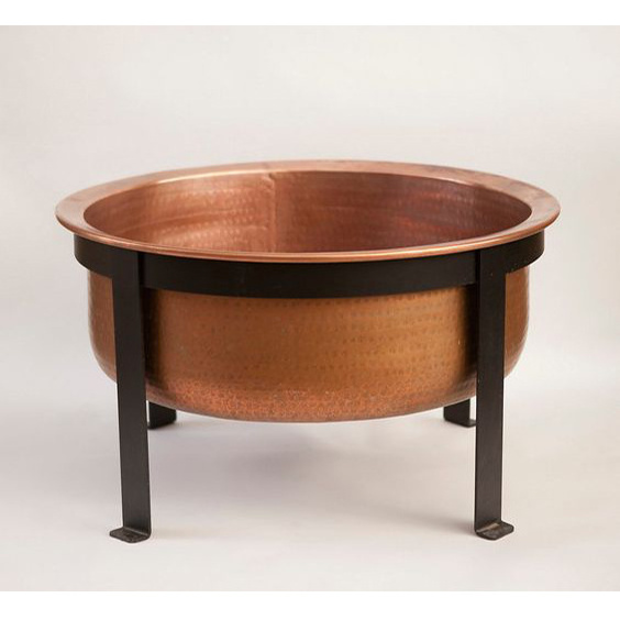 Antique Copper Round Firepit for Outside Bonfires & Grilling  Backyard Patio Wood Burning Fire Pits