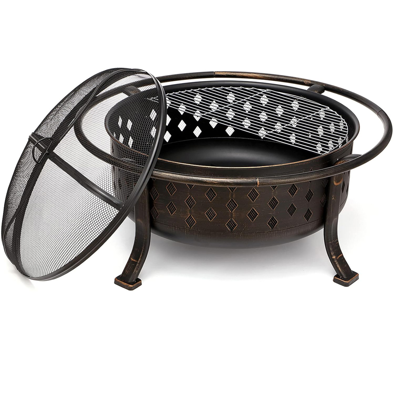 Wholesale Iron Fire Pit Bronze Cauldron Wood-Burning Fire Pit Bowl - Includes Portable Poker and Spark Screen