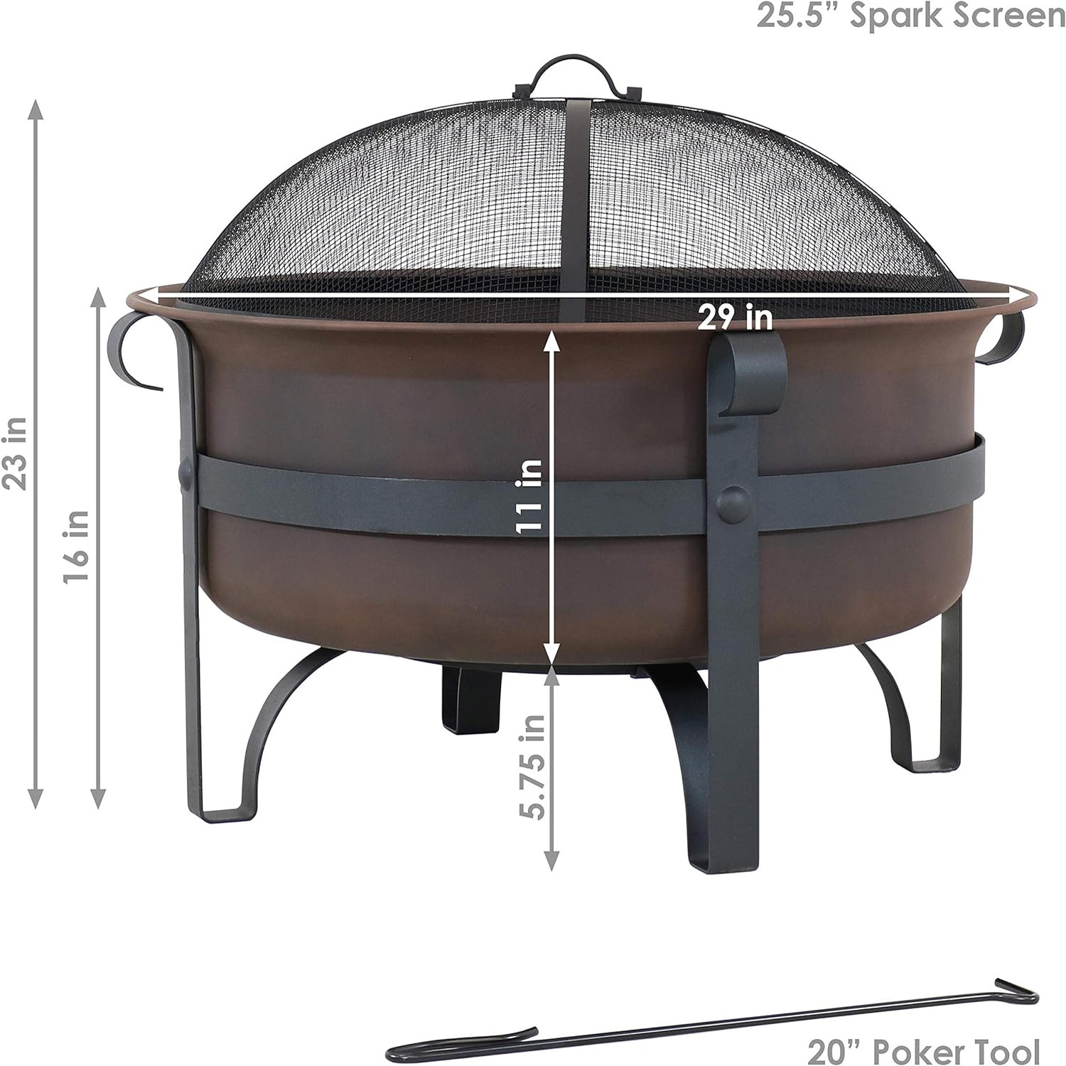 Farmhouse Metal Firepit Backyard Fireplace Camping Bonfire Included Screen Lift Tool & Cooking Grate