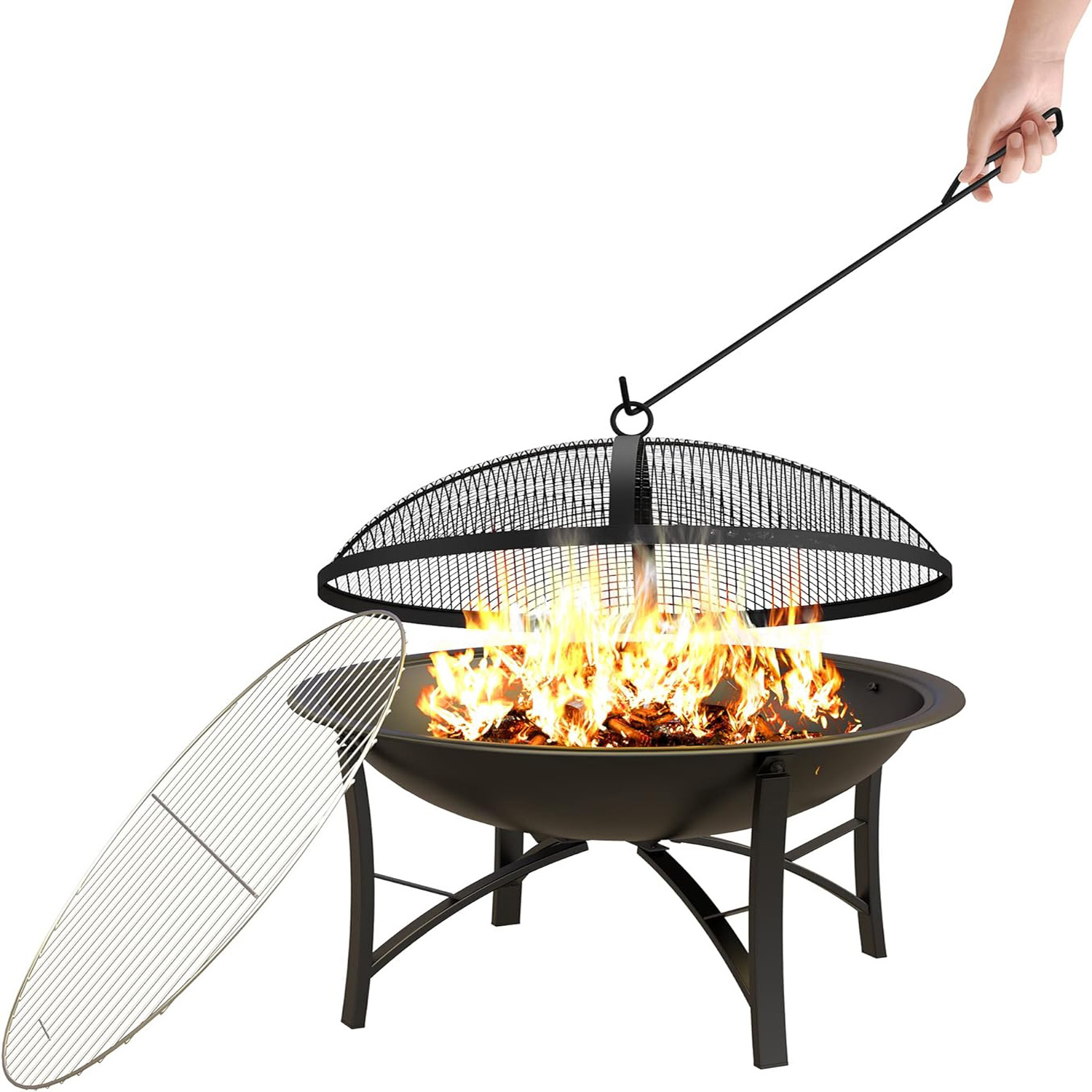 Fire Pit for Outside Large Outdoor Wood Burning Fire Pits Firepit with Steel BBQ Grill Spark Screen & Poker for Garden