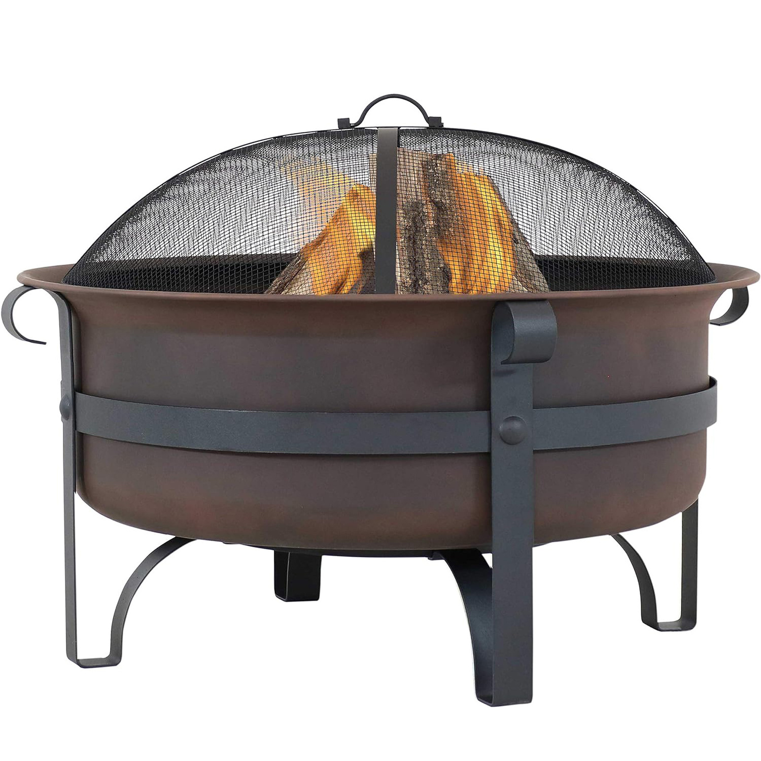 Farmhouse Metal Firepit Backyard Fireplace Camping Bonfire Included Screen Lift Tool & Cooking Grate