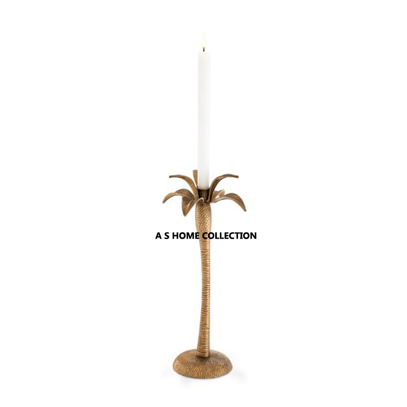 decorative metal golden palm tree design unique shape wedding and home decoration candle stick candle holder