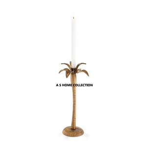 decorative metal golden palm tree design unique shape wedding and home decoration candle stick candle holder