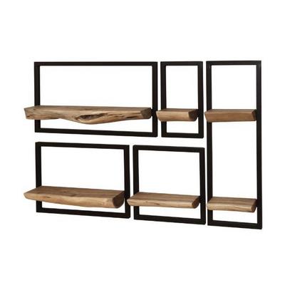 Iron Wooden Live Edge Wall Rack Set of 5a Office shelves Metal Iron Craft Display Rack Storage wood round metal wall shelf