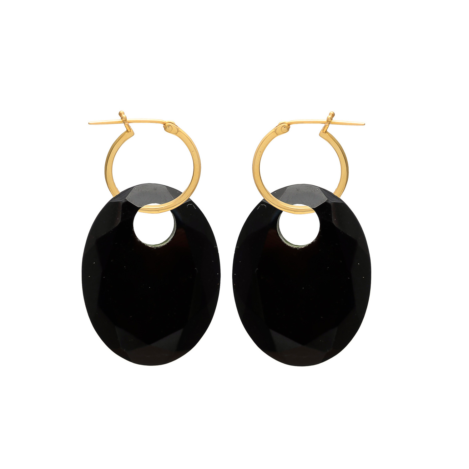 Black Onyx Big Oval Black Gemstone Gold Plated 925 Sterling Silver Earring