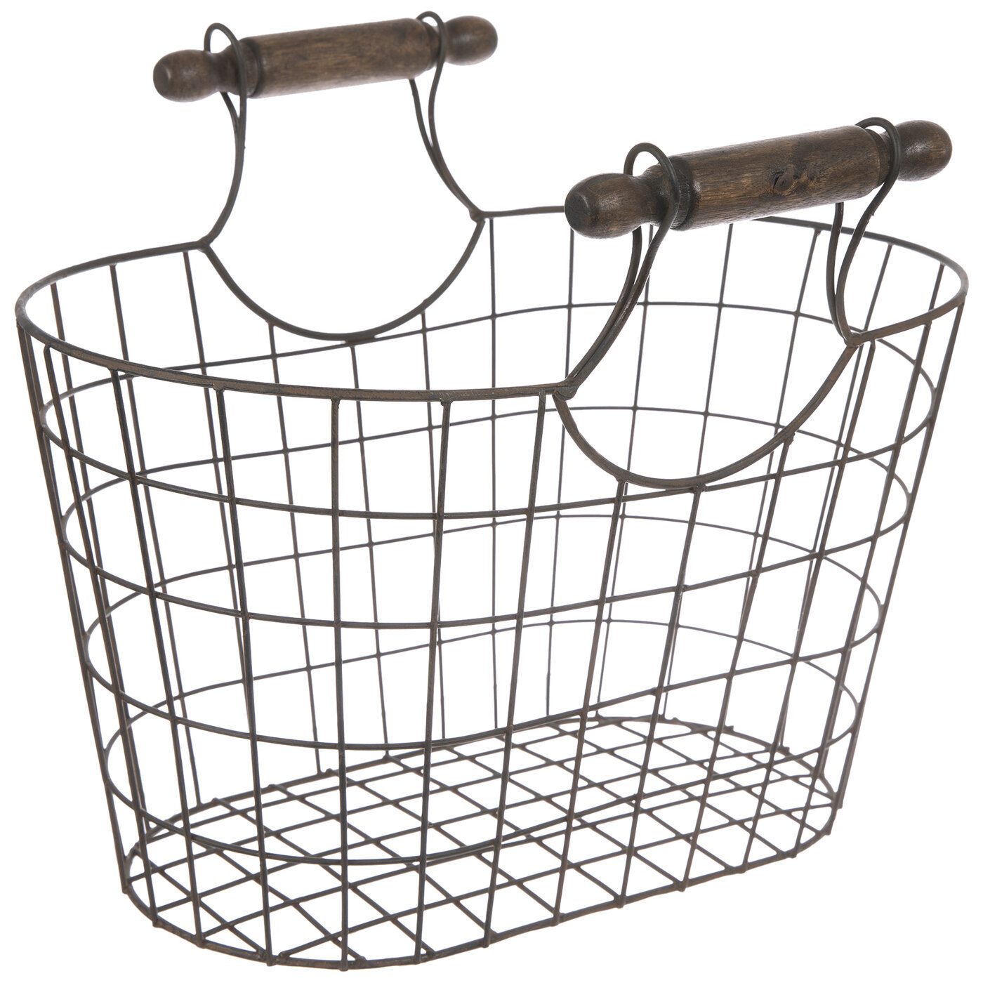 Rust Antique Finishing Steel Basket with Wooden Handle Antique Basket for Grocery Storage Household Use Bulk Quantity