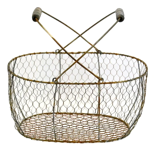 Rust Antique Finishing Steel Basket with Wooden Handle Antique Basket for Grocery Storage Household Use Bulk Quantity