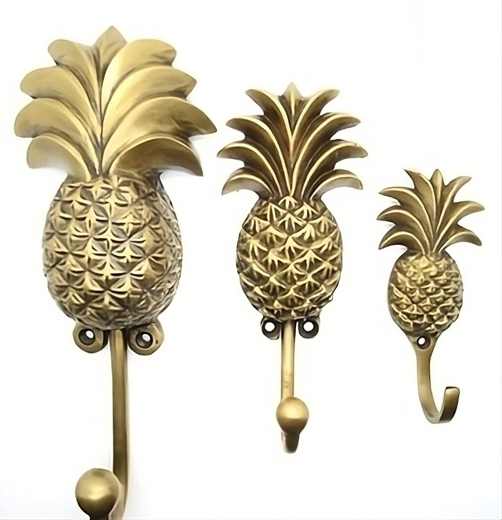 Set of 3 Pineapple Modern Design Wall Hook Brass Metal Polish Finishing Minimal Design Hook Wall Hanger & Organizer Tools