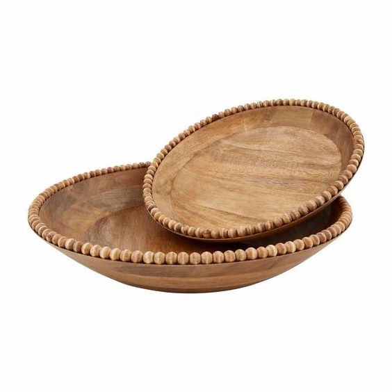 Set of 2 Antique Wooden Bowls High Quality Dessert Decorative Tray Multipurpose Utility Kitchenware Wholesale Price