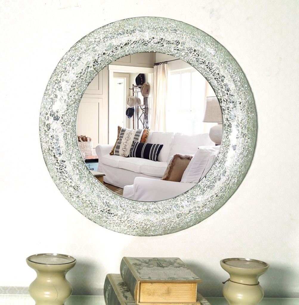 Manufacturer Wholesaler Crafted Glass And Iron Stone And Sea Shell Wall Hanging Mirror Decor Mirrors For Bedroom Bathroom Living