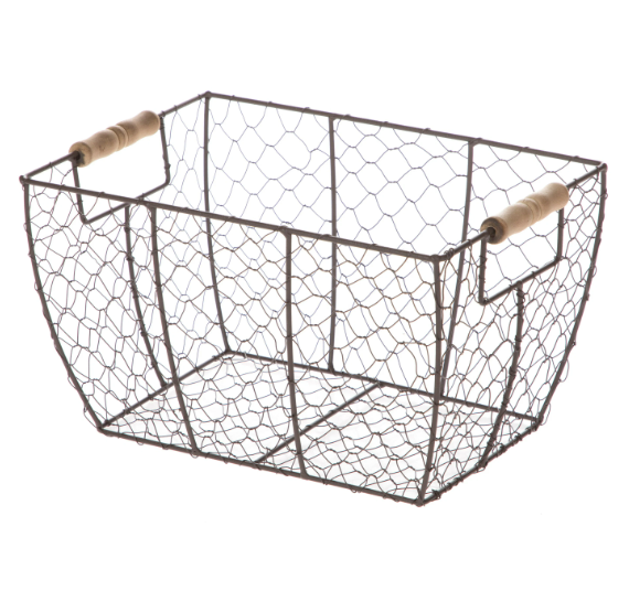 Rust Antique Finishing Steel Basket with Wooden Handle Antique Basket for Grocery Storage Household Use Bulk Quantity