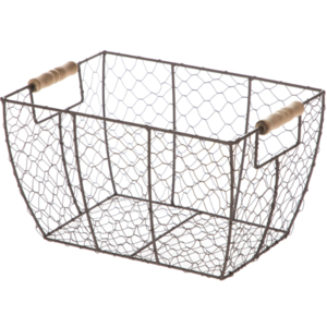 Rust Antique Finishing Steel Basket with Wooden Handle Antique Basket for Grocery Storage Household Use Bulk Quantity