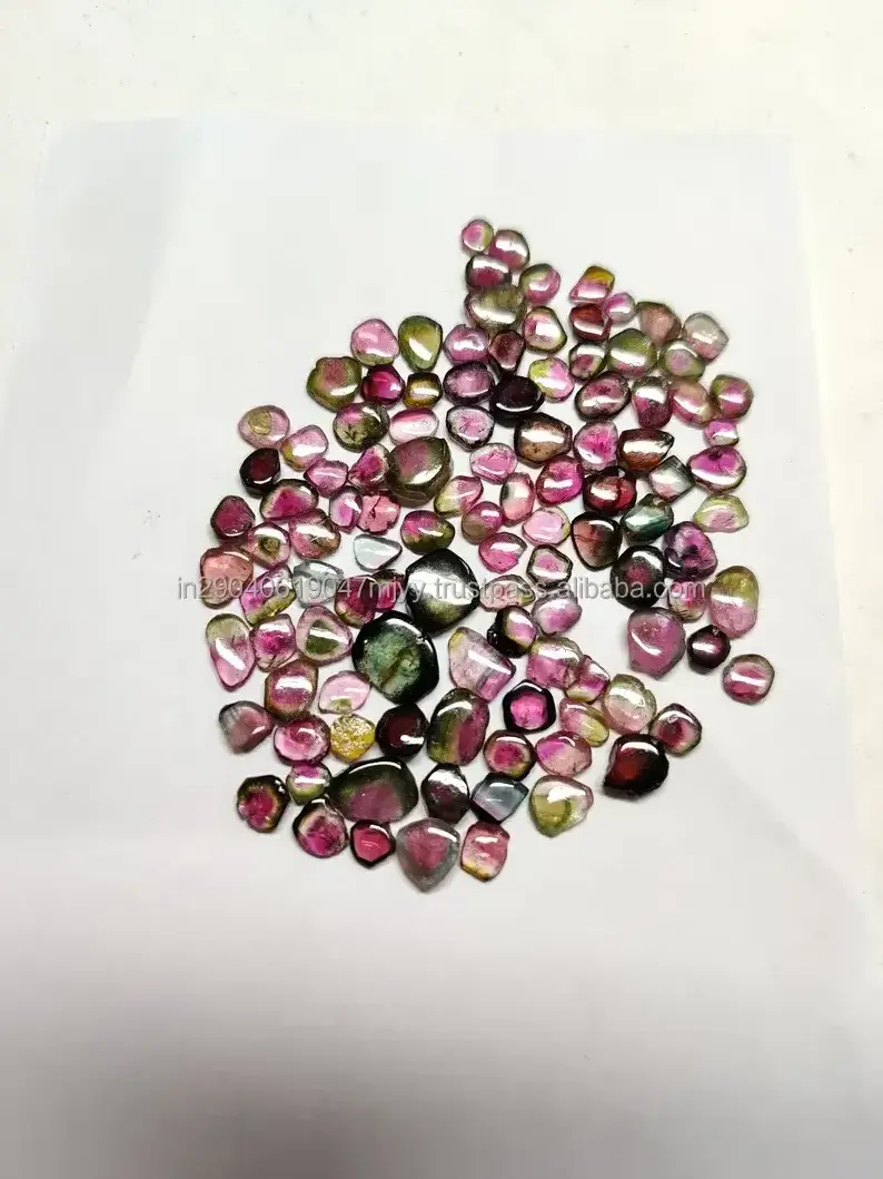 Multi Watermelon Tourmaline Smooth Slice For Making Jewelry Bio Tourmaline Slice Gemstone Bi Color tourmaline