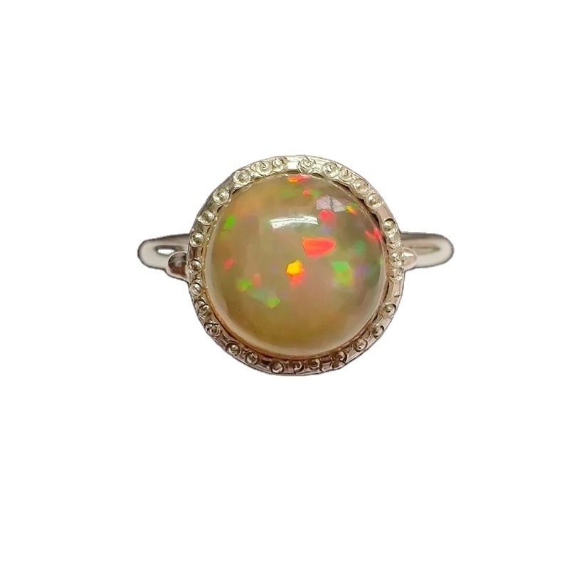 Natural Opal Silver Ring Top Quality Round Shape Gemstone Silver Jewelry Amazing Ethiopia Stone Handmade Ring